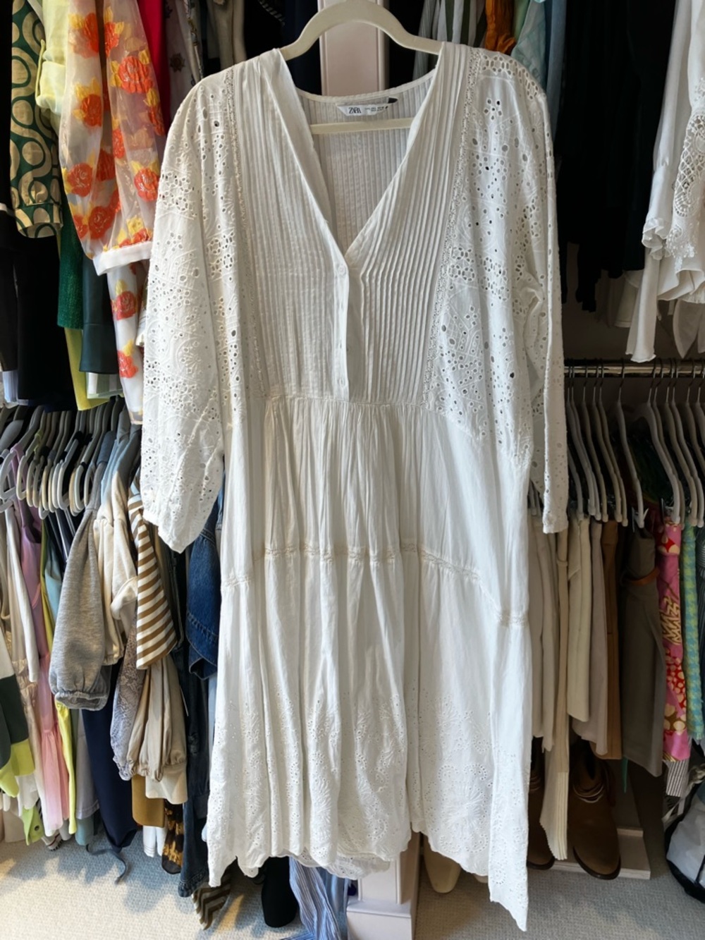 Zara White Pintuck Cotton Dress
